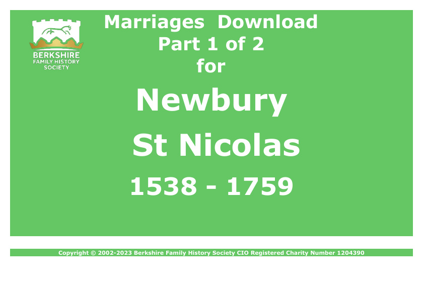 Newbury St Nicolas Marriages 1538-1759 Download D1878 Part 1 of 2