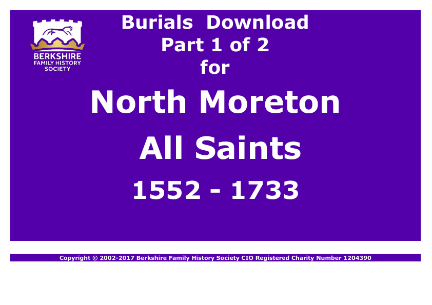 North Moreton All Saints Burials 1552-1733 Download D1833 Part 1 of 2
