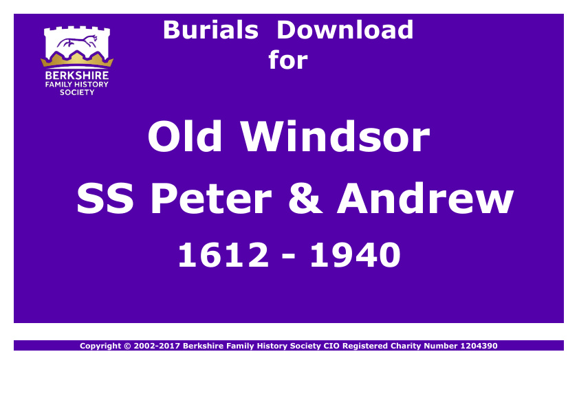 Old Windsor SS Peter & Andrew Burials 1612-1940 Download D1158