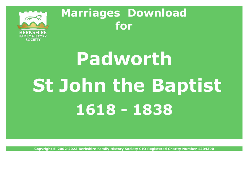 Padworth St John the Baptist Marriages 1618-1838 Download D1178