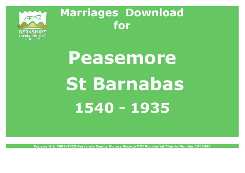 Peasemore St Barnabas Marriages 1540-1935 Download D1194