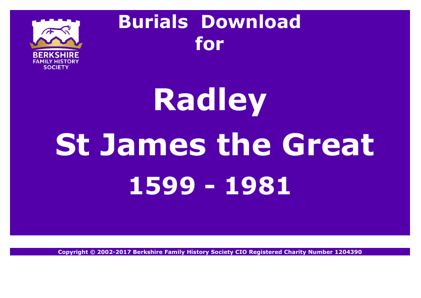 Radley St James the Great Burials 1599-1981 Download D1167