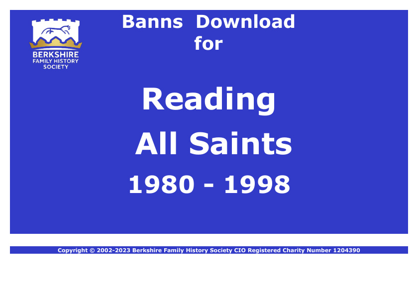 Reading All Saints Banns 1980-1998 Download D1893