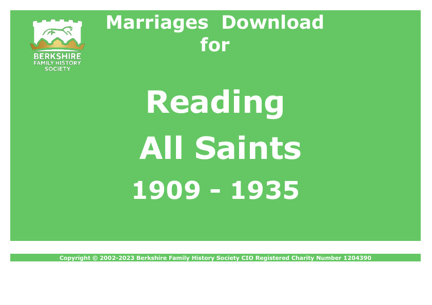 Reading All Saints Marriages 1909-1935 Download D1239