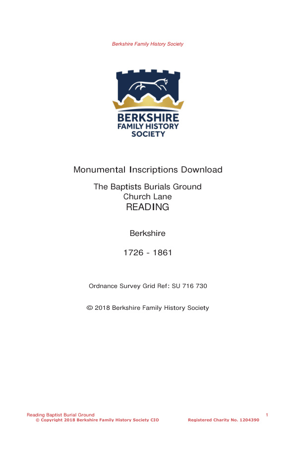 Reading Baptist Burial Ground MIs 1726-1861 Download D1424