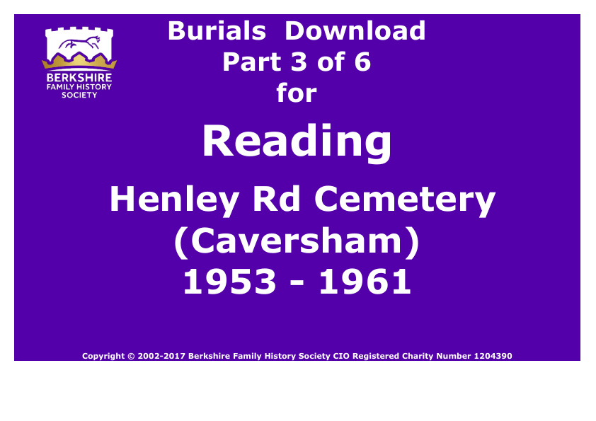 Reading Henley Rd Cemetery Caversham Burials 1953-1961 Download D1306 Part 3 of 6