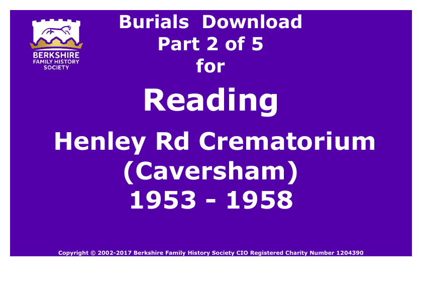 Reading Henley Rd Crematorium Caversham Burials 1953-1958 Download D1311 Part 2 of 5