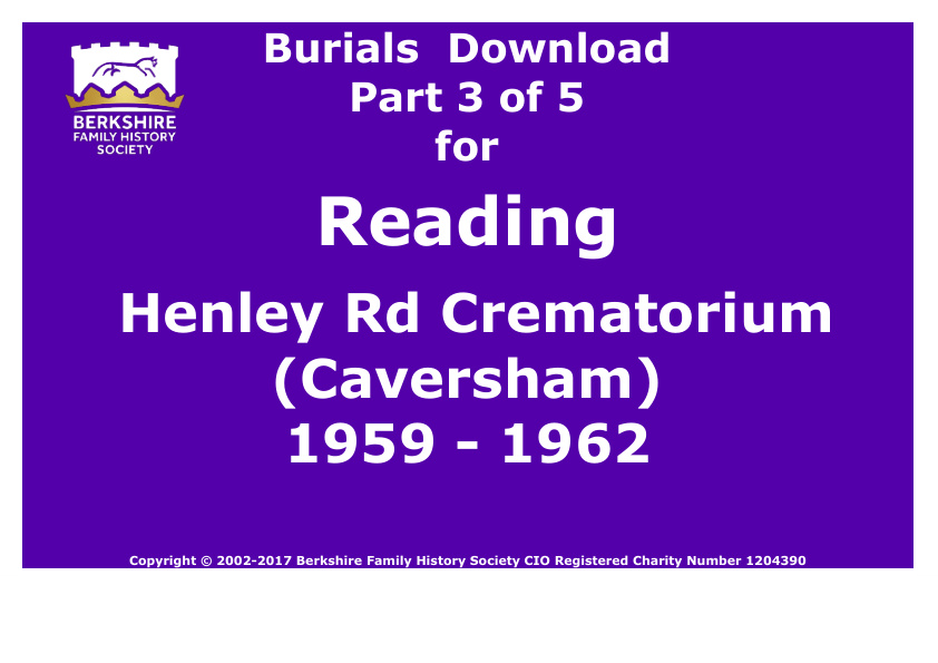 Reading Henley Rd Crematorium Caversham Burials 1959-1962 Download D1312 Part 3 of 5