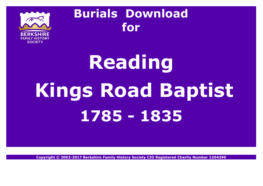 Reading Kings Road Baptist Burials 1785-1835 Download D1173