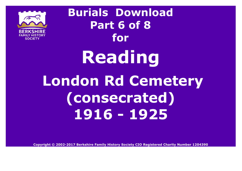 Reading London Rd Cemetery consecrated Burials 1916-1925 Download D1320 Part 6 of 8