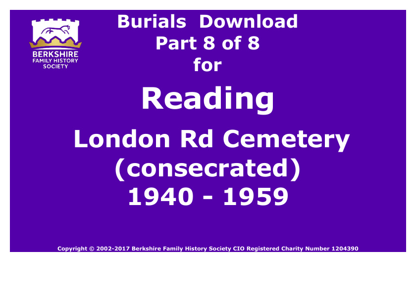 Reading London Rd Cemetery consecrated Burials 1940-1959 Download D1322 Part 8 of 8