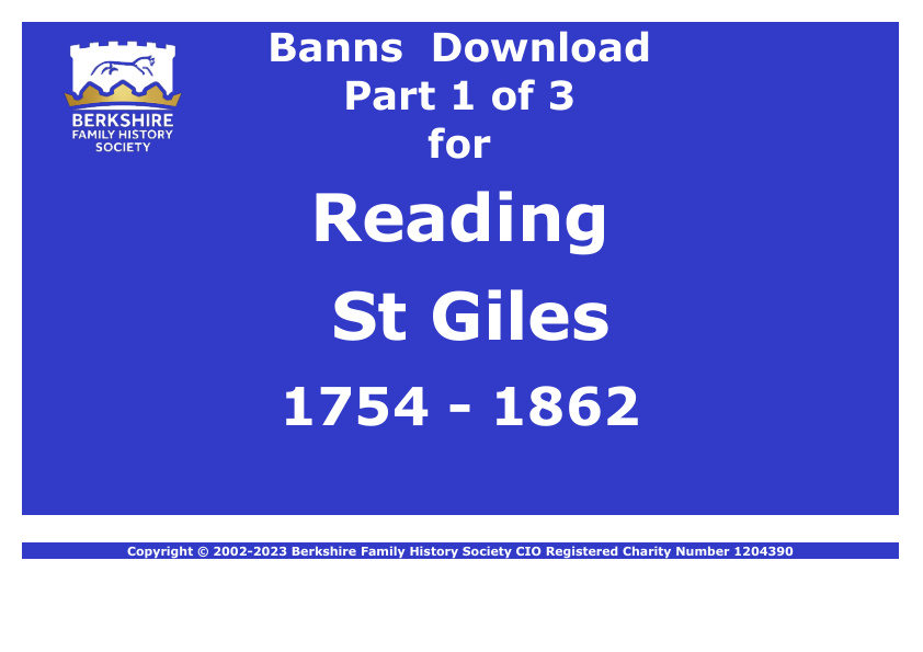 Reading St Giles Banns 1754-1862 Download D1895 Part 1 of 3