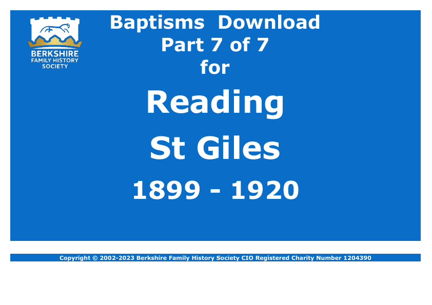 Reading St Giles Baptisms 1899-1920 Download D1749 Part 7 of 7