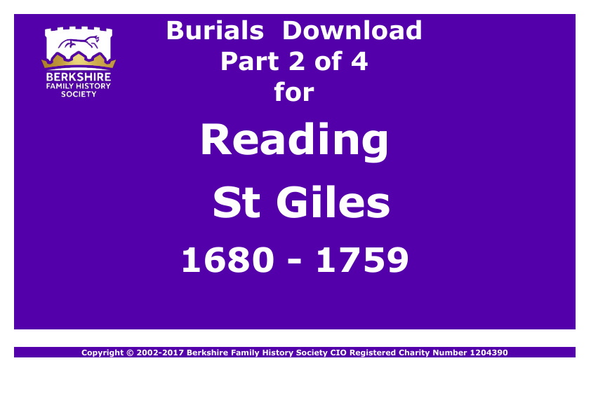 Reading St Giles Burials 1680-1759 Download D1329 Part 2 of 4