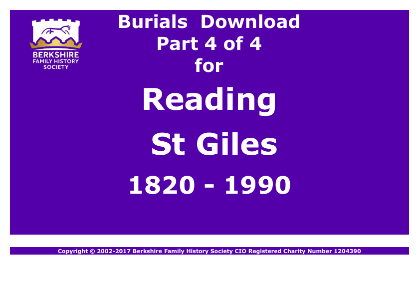 Reading St Giles Burials 1820-1990 Download D1331 Part 4 of 4