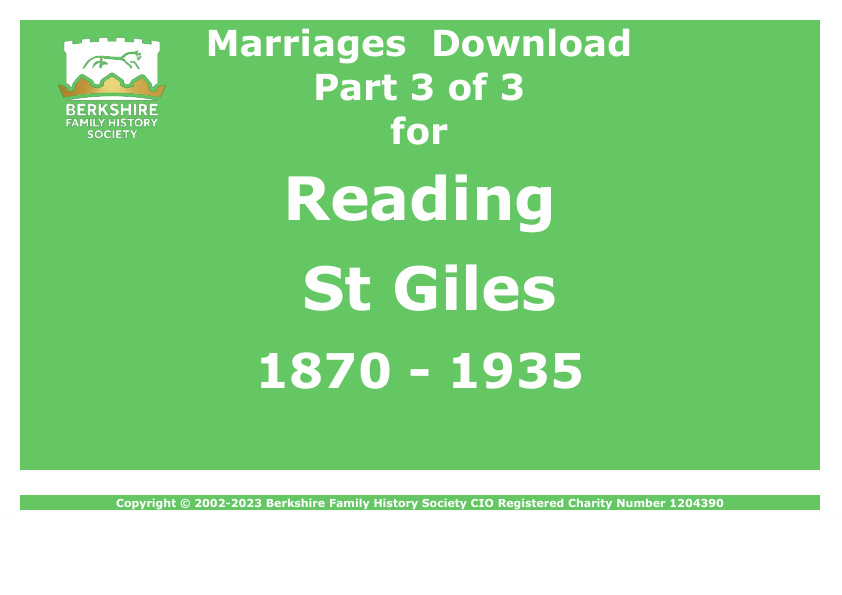 Reading St Giles Marriages 1870-1935 Download D1570 Part 3 of 3