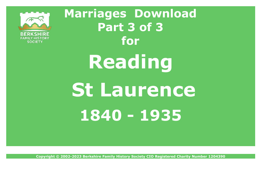 Reading St Laurence Marriages 1840-1935 Download D1572 Part 3 of 3