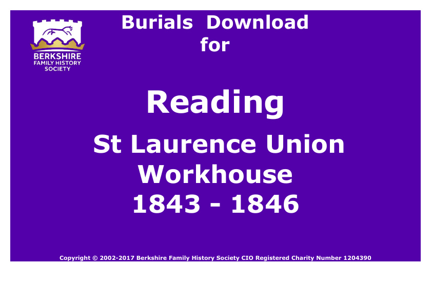 Reading St Laurence Union Workhouse Burials 1843-1846 Download D1817