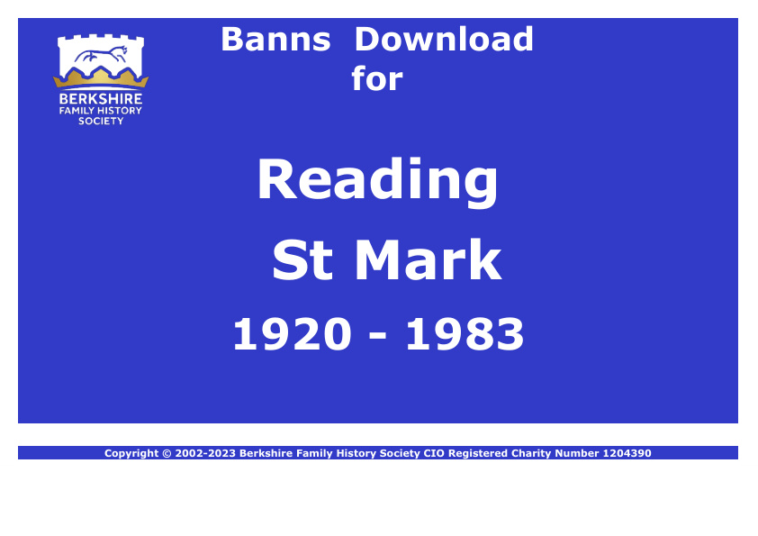 Reading St Mark Banns 1920-1983 Download D1898