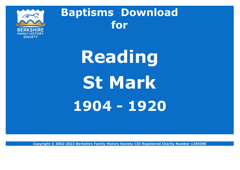 Reading St Mark Baptisms 1904-1920 Download D1679
