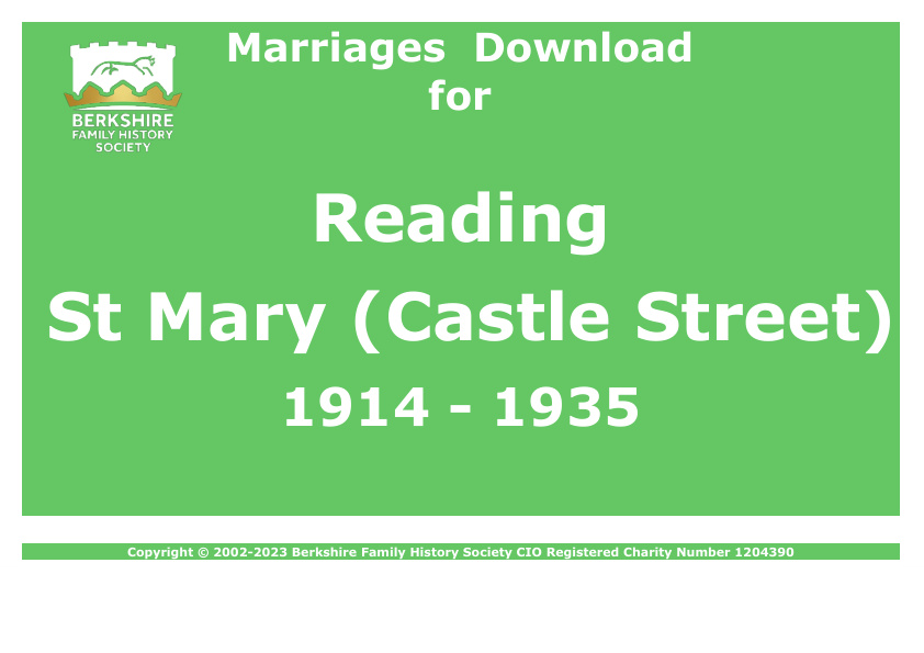 Reading St Mary Castle Street Marriages 1914-1935 Download D1361