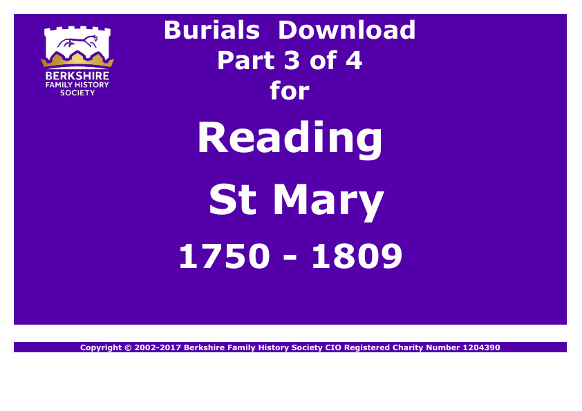 Reading St Mary Minster Burials 1750-1809 Download D1337 Part 3 of 4