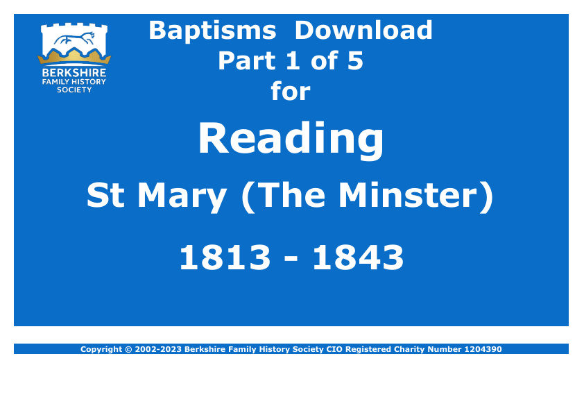 Reading St Mary The Minster Baptisms 1813-1843 Download D1681 Part 1 of 5