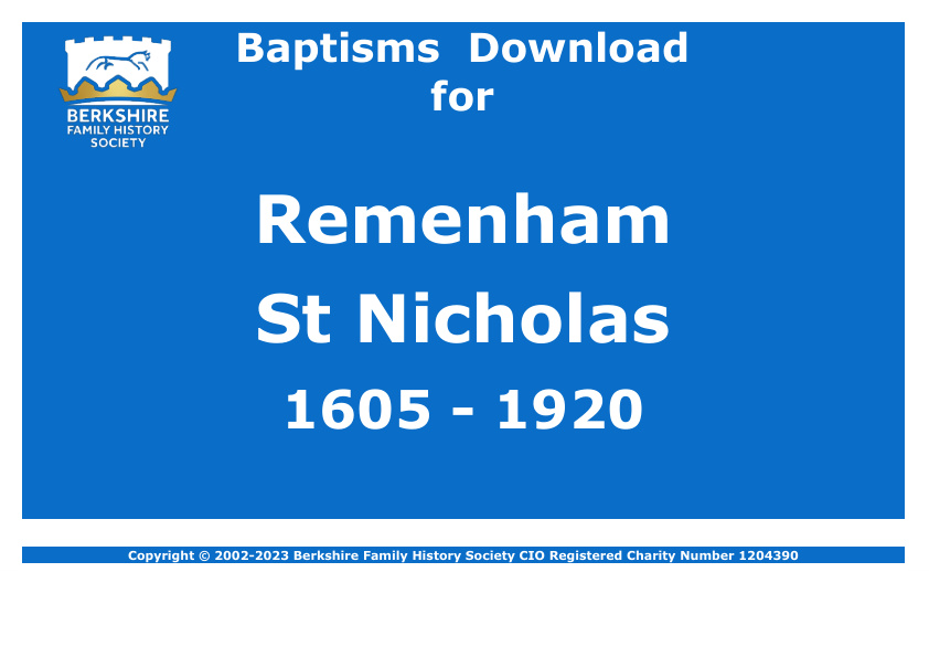 Remenham St Nicholas Baptisms 1605-1920 Download D1685