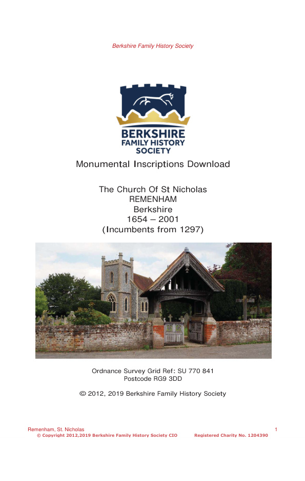 Remenham St Nicholas MIs 1654-2001 Download D1426