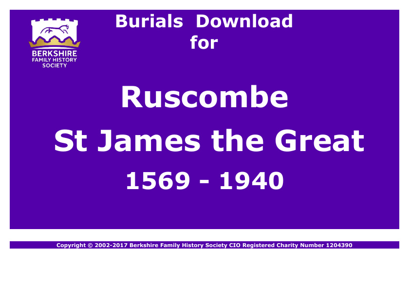 Ruscombe St James the Great Burials 1569-1940 Download D1183