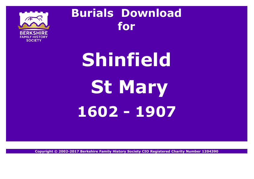 Shinfield St Mary Burials 1602-1907 Download D1189