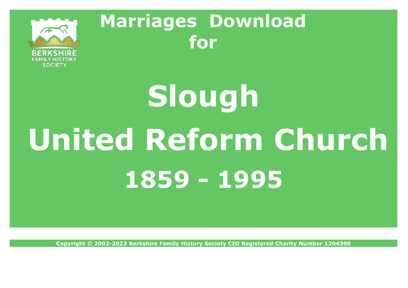 Slough United Reform Church Marriages 1859-1995 Download D1855