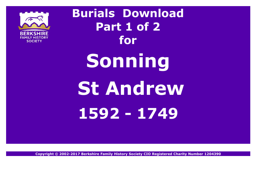 Sonning St Andrew Burials 1592-1749 Download D1339 Part 1 of 2