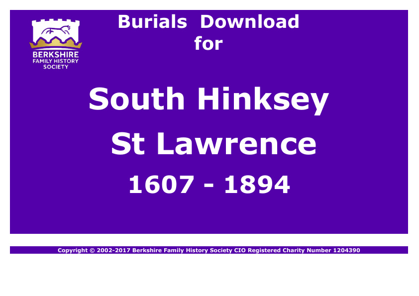 South Hinksey St Lawrence Burials 1607-1894 Download D1196