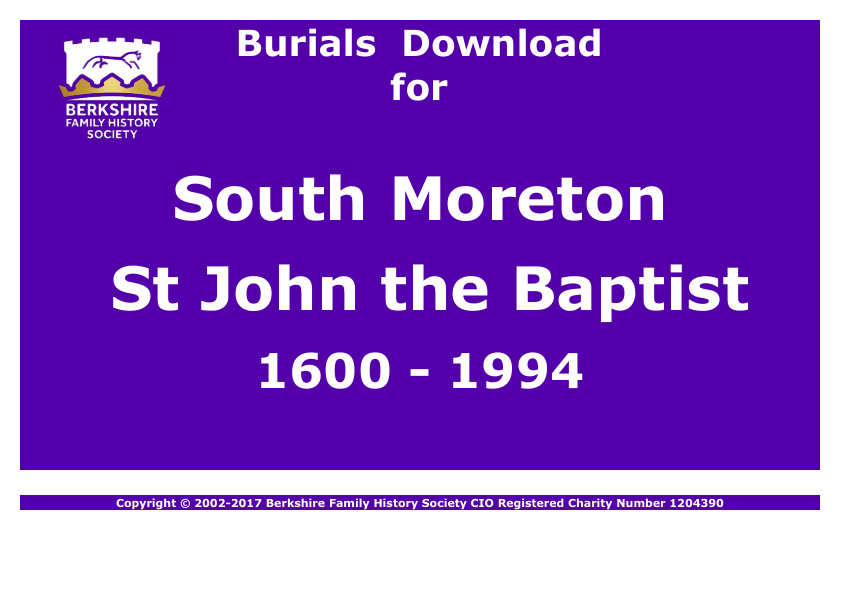 South Moreton St John the Baptist Burials 1600-1994 Download D1197