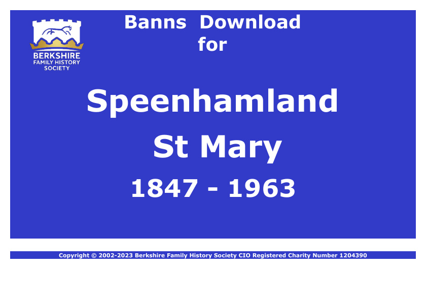 Speenhamland St Mary Banns 1847-1963 Download D1903