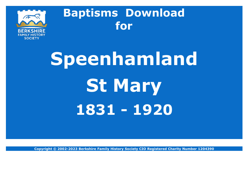 Speenhamland St Mary Baptisms 1831-1920 Download D1691