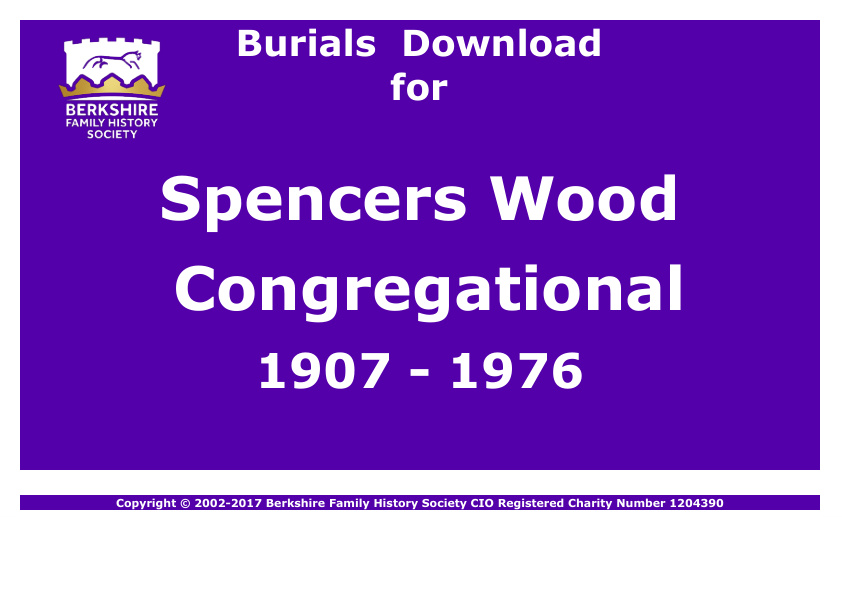 Spencers Wood Congregational Burials 1907-1976 Download D1201