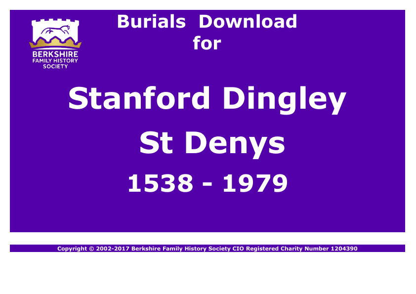 Stanford Dingley St Denys Burials 1538-1979 Download D1202