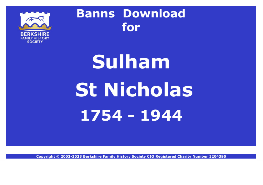 Sulham St Nicholas Banns 1754-1944 Download D1904