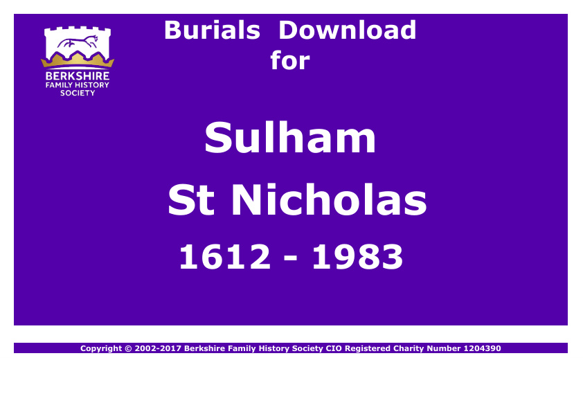 Sulham St Nicholas Burials 1612-1983 Download D1209