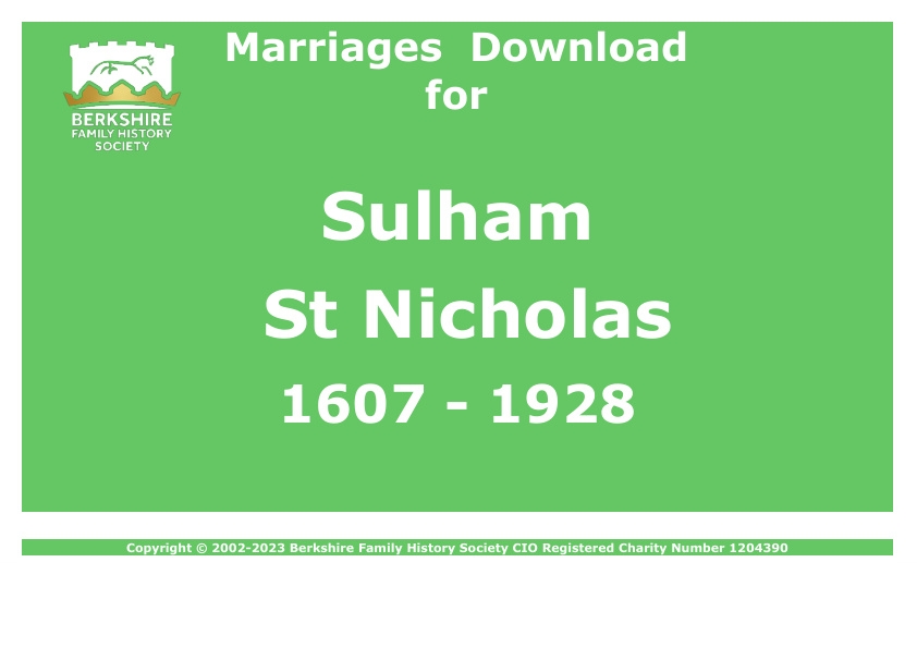 Sulham St Nicholas Marriages 1607-1928 Download D1390