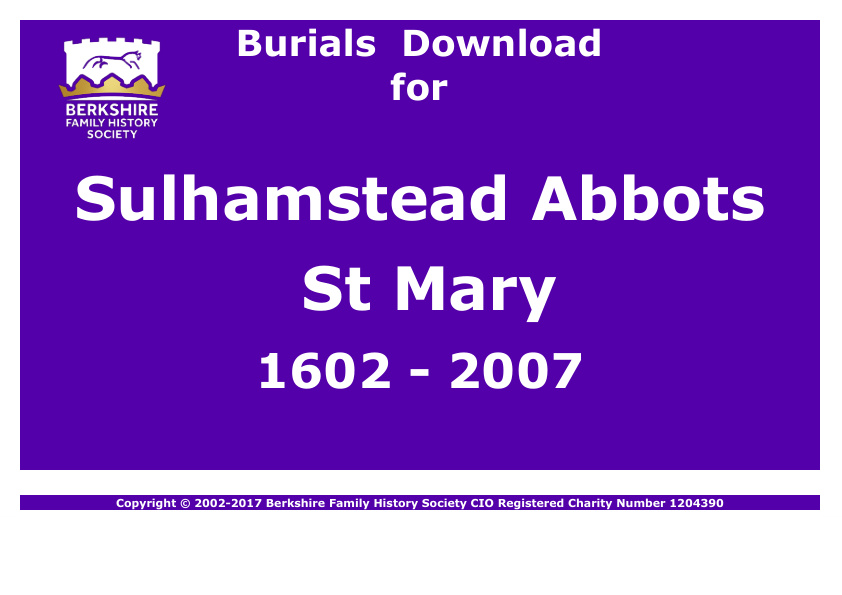 Sulhamstead Abbots St Mary Burials 1602-2007 Download D1210
