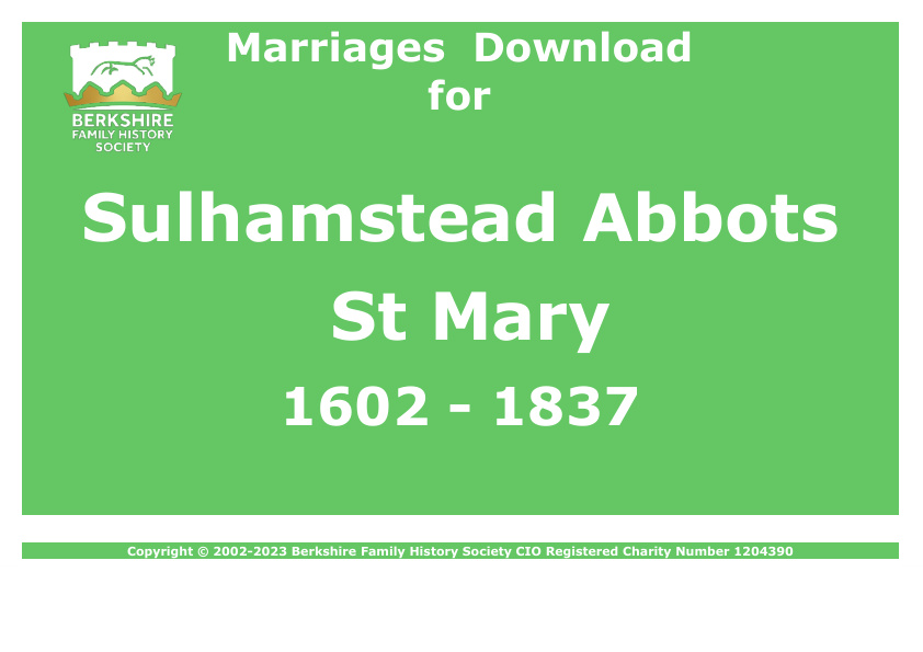 Sulhamstead Abbots St Mary Marriages 1602-1837 Download D1391
