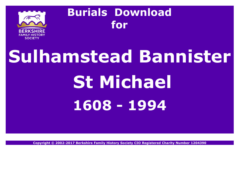 Sulhamstead Bannister St Michael Burials 1608-1994 Download D1211