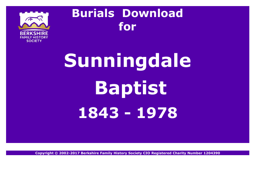 Sunningdale Baptist Burials 1843-1978 Download D1212