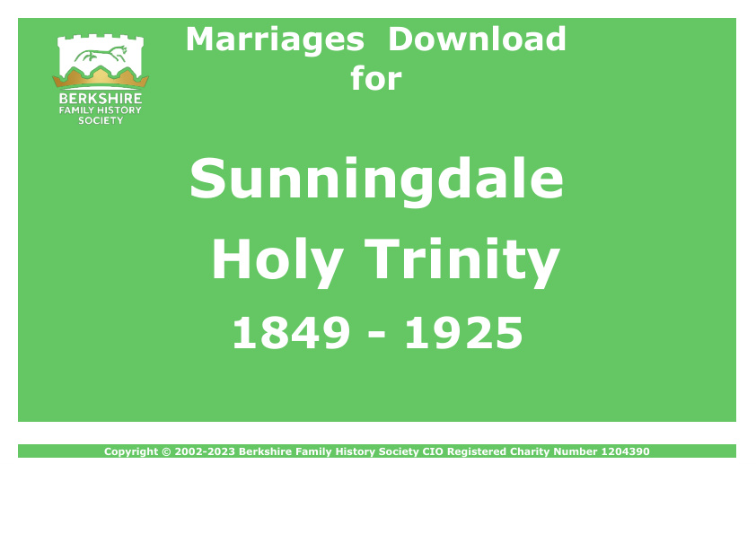 Sunningdale Holy Trinity Marriages 1849-1925 Download D1856
