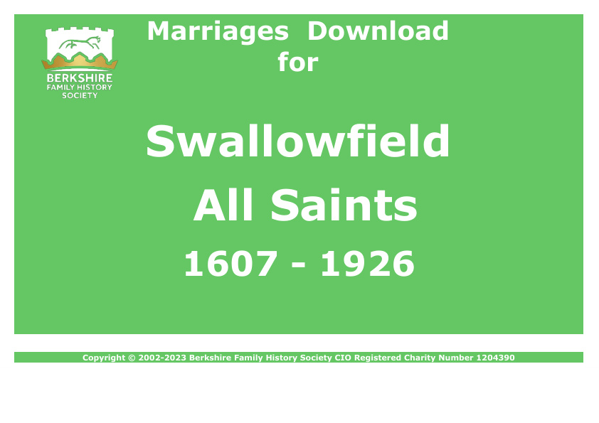 Swallowfield All Saints Marriages 1607-1926 Download D1396