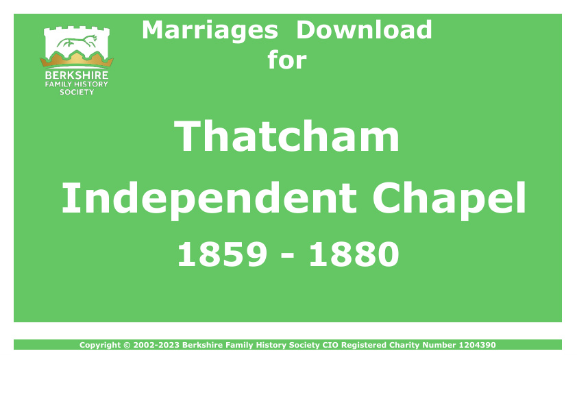 Thatcham Independent Chapel Marriages 1859-1880 Download D1397
