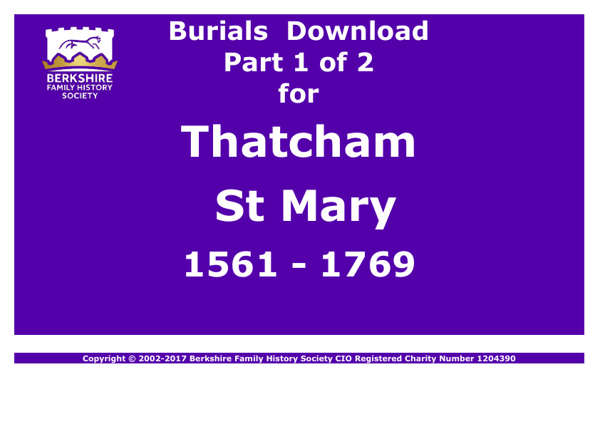 Thatcham St Mary Burials 1561-1769 Download D1343 Part 1 of 2